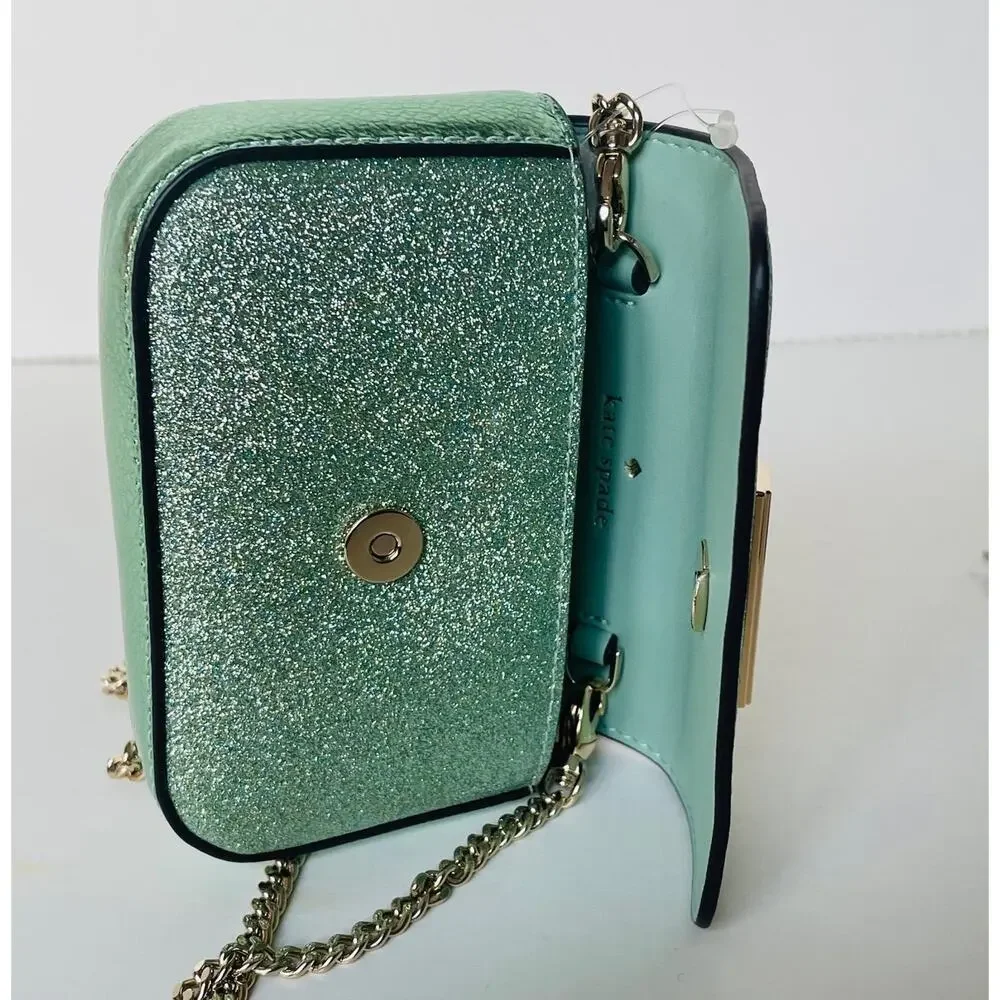 Kate Spade Kenzie Glitter Card Case Crossbody Seawater Green Mini